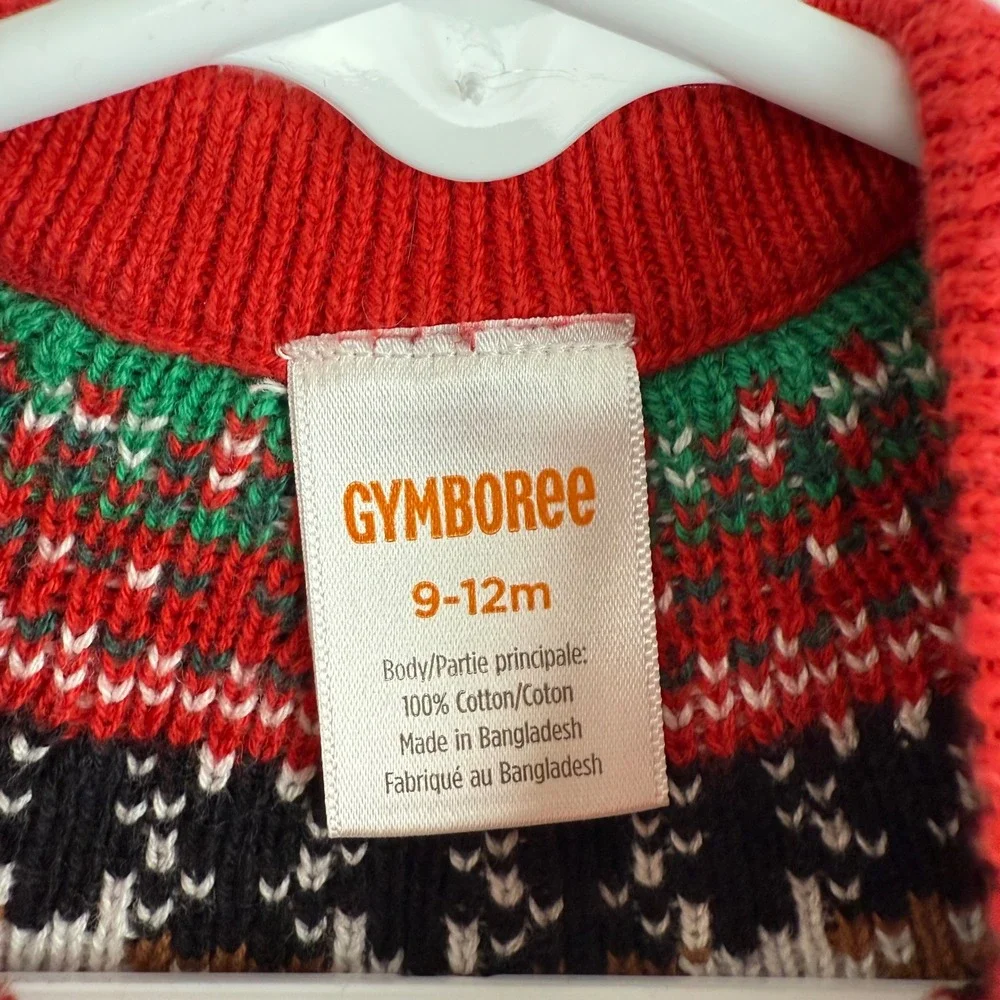 Gymboree Red Reindeer Fair Isle Knit Baby Romper Jumpsuit 9-12 Months Christmas‎